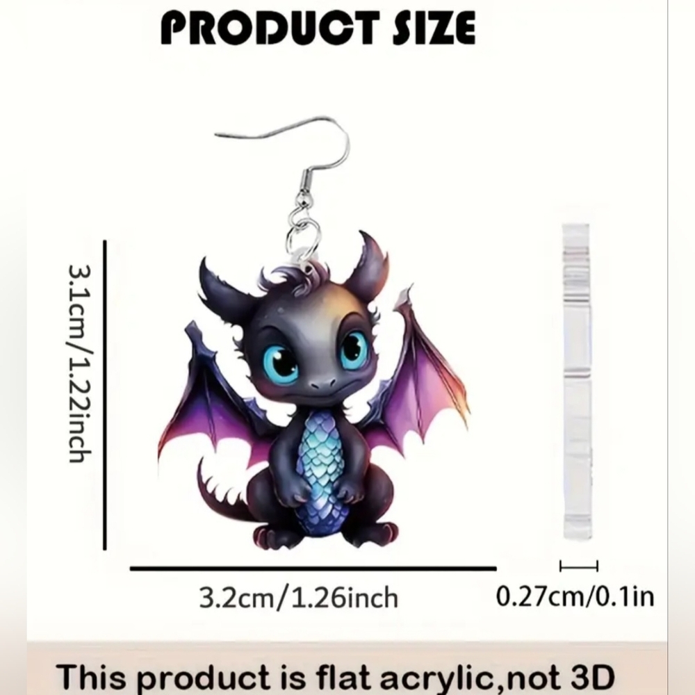 🧙 👻Charming Purple and Blue Whimsical Fantasy Baby Dragon Earrings HALLOWEEN - Picture 3 of 8